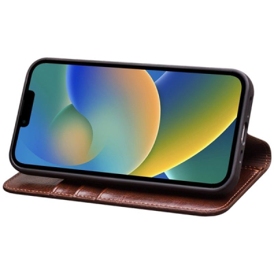 Apple iPhone 14 Plus „QIALINO“ atvēramais ādas brūns maciņš - maks | Vacins.lv