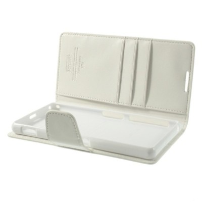 Sony Xperia Z2 Mercury Sonata atvērams balts ādas futrālis - maciņš / Vacins.lv