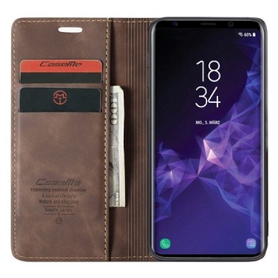 Samsung Galaxy S9 (G960) CaseMe Retro solīds atvēramais ādas brūns maciņš - maks | Vacins.lv