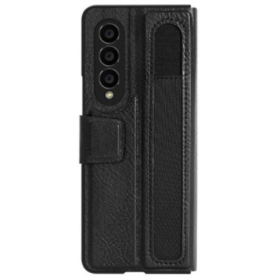 Prabangus „Nillkin“ Aoge Leather serijos juodas odinis atverčiamas Samsung Galaxy Z Fold4 5G (F936B) dėklas | Priedai.lt