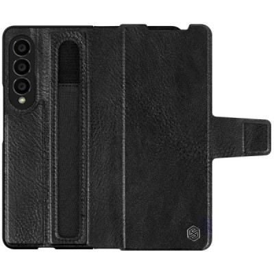 Prabangus „Nillkin“ Aoge Leather serijos juodas odinis atverčiamas Samsung Galaxy Z Fold4 5G (F936B) dėklas | Priedai.lt