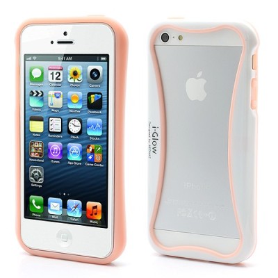 „I-Glow“ rožinės ir baltos spalvų Apple iPhone SE (5, 5s) rėmelis - kraštų apvadas (angl. bumper) / Priedai.lt