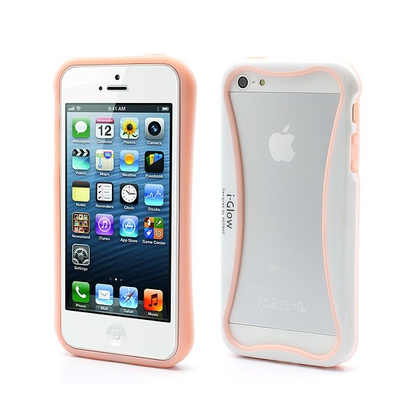 „i-Glow“ rāmis (bamperis) - balts / rozs (iPhone 5 / 5S / SE 2016)