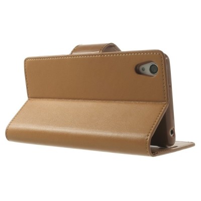 Sony Xperia Z2 Mercury Sonata atvērams brūns ādas futrālis - maciņš / Vacins.lv