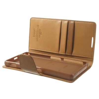 Sony Xperia Z2 Mercury Sonata atvērams brūns ādas futrālis - maciņš / Vacins.lv