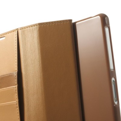 Sony Xperia Z2 Mercury Sonata atvērams brūns ādas futrālis - maciņš / Vacins.lv