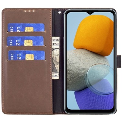 Samsung Galaxy A23 5G (SM-A236B, SM-A235F) atvēramais ādas tumši brūns retro maciņš (maks) | Vacins.lv