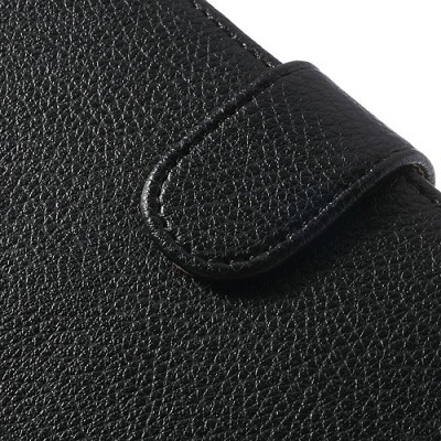 Sony Xperia Z2 atverčiamas juodas odinis Litchi dėklas - piniginė / Priedai.lt