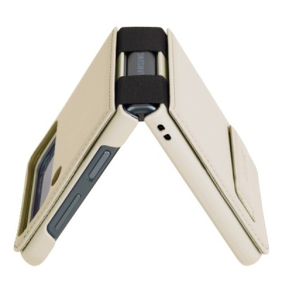 Prabangus „Nillkin“ Qin serijos auksinis odinis Samsung Galaxy Z Flip4 (F721) dėklas | Priedai.lt