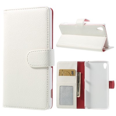 Sony Xperia Z2 atvēramais balts ādas Litchi futrālis - maciņš / Vacins.lv