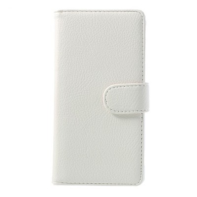 Sony Xperia Z2 atvēramais balts ādas Litchi futrālis - maciņš / Vacins.lv