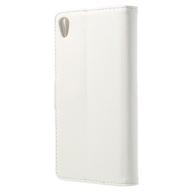 Sony Xperia Z2 atvēramais balts ādas Litchi futrālis - maciņš / Vacins.lv