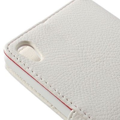 Sony Xperia Z2 atvēramais balts ādas Litchi futrālis - maciņš / Vacins.lv
