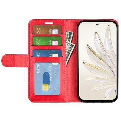 Huawei Honor 70 atvēramais ādas sarkans maciņš (maks) | Vacins.lv