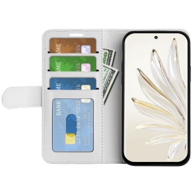 Huawei Honor 70 atverčiamas baltas odinis dėklas - piniginė | Priedai.lt