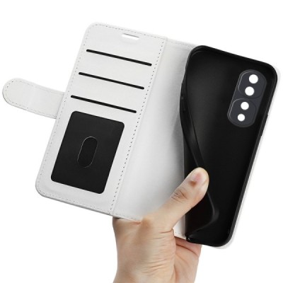Huawei Honor 70 atverčiamas baltas odinis dėklas - piniginė | Priedai.lt