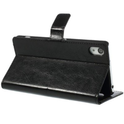Sony Xperia Z2 D6503 atverčiamas juodas odinis dėklas - piniginė / Priedai.lt