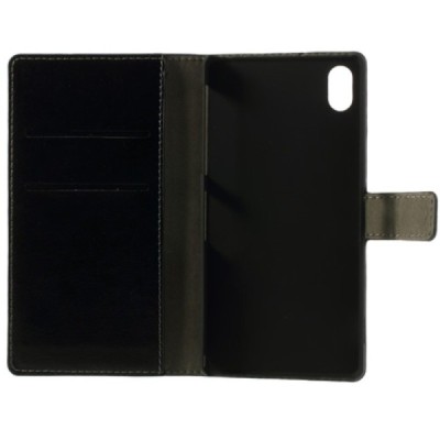 Sony Xperia Z2 D6503 atverčiamas juodas odinis dėklas - piniginė / Priedai.lt