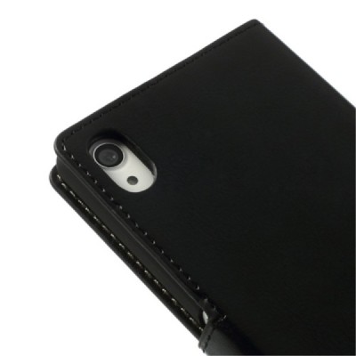 Sony Xperia Z2 D6503 atverčiamas juodas odinis dėklas - piniginė / Priedai.lt