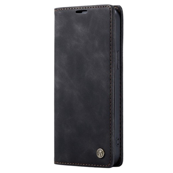 „CaseMe“ Retro solīds atvēramais ādas maciņš - melns (iPhone 14 Plus)