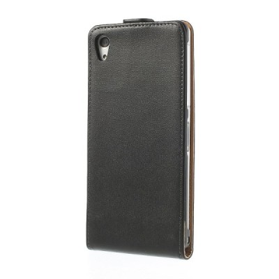 Sony Xperia Z2 klasikinis vertikaliai atverčiamas juodas odinis dėklas / Priedai.lt