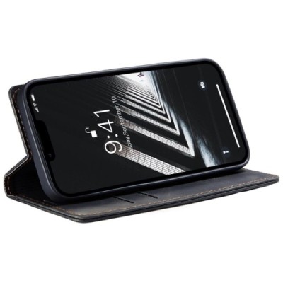 Apple iPhone 14 Plus CaseMe Retro solīds atvēramais ādas melns maciņš - maks | Vacins.lv