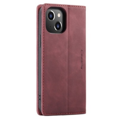 Apple iPhone 14 Plus CaseMe Retro solīds atvēramais ādas bordo maciņš - maks | Vacins.lv