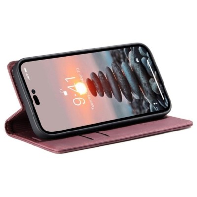 Apple iPhone 14 Pro CaseMe Retro solīds atvēramais ādas bordo maciņš - maks | Vacins.lv