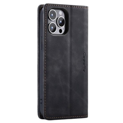 Apple iPhone 14 Pro Max CaseMe Retro solīds atvēramais ādas melns maciņš - maks | Vacins.lv