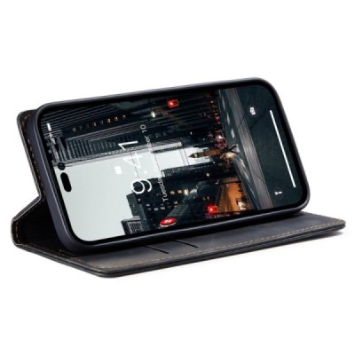 Apple iPhone 14 Pro Max CaseMe Retro solīds atvēramais ādas melns maciņš - maks | Vacins.lv