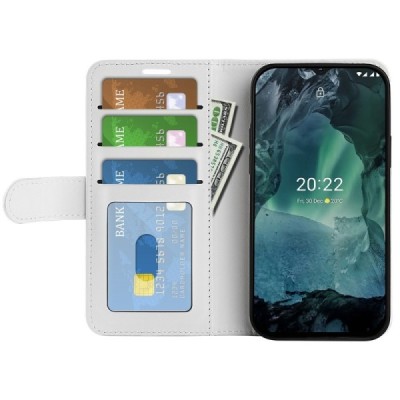 Nokia G21 (G11) atverčiamas baltas odinis dėklas - piniginė | Priedai.lt