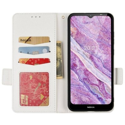 Nokia C10 (C20) atvēramais balts ādas Litchi maciņš (maks) | Vacins.lv