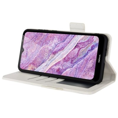 Nokia C10 (C20) atvēramais balts ādas Litchi maciņš (maks) | Vacins.lv