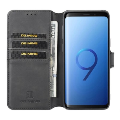 Samsung Galaxy S9 (G960) atvēramais ādas melns retro maciņš (maks) | Vacins.lv