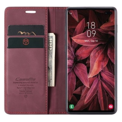 Samsung Galaxy S10+ (G975) CaseMe Retro solīds atvēramais ādas bordo maciņš - maks | Vacins.lv