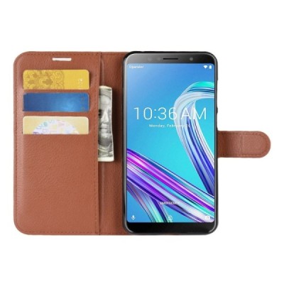 Asus Zenfone Max Pro (ZB601KL) atvēramais ādas brūns Litchi maciņš (maks) | Vacins.lv