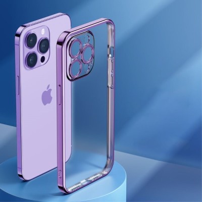 Apple iPhone 14 Pro elegants „ROCK“ dzidrs (caurspīdīgs) silikona apvalks (apmales violetā krāsā) | Vacins.lv