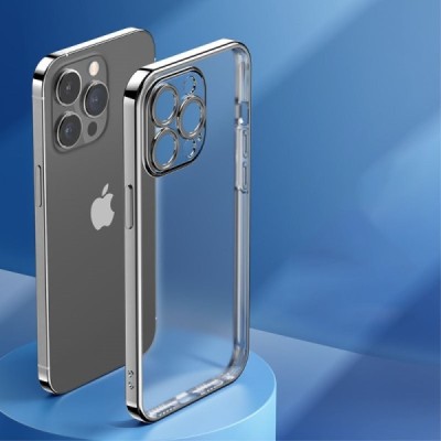 Apple iPhone 14 Pro Max elegants „ROCK“ dzidrs (caurspīdīgs) silikona apvalks (apmales melnā krāsā) | Vacins.lv