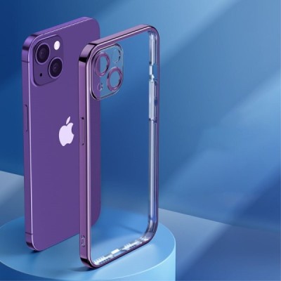 Apple iPhone 14 Plus elegants „ROCK“ dzidrs (caurspīdīgs) silikona apvalks (apmales violetā krāsā) | Vacins.lv