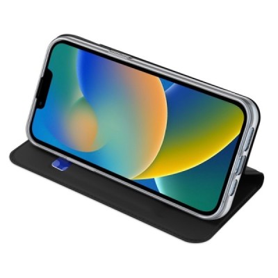 Apple iPhone 14 Plus „Dux Ducis“ Skin sērijas melns ādas atvērams maciņš | Vacins.lv