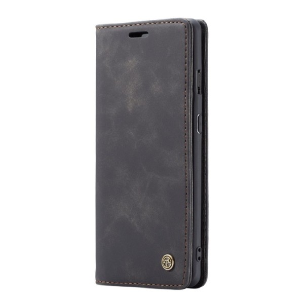 „CaseMe“ Retro solīds atvēramais ādas maciņš - melns (OnePlus 7)