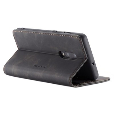 OnePlus 7 (OnePlus Seven) CaseMe Retro solīds atvēramais ādas melns maciņš - maks | Vacins.lv