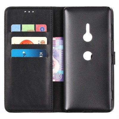 Sony Xperia XZ3 atvēramais ādas melns retro maciņš (maks) | Vacins.lv