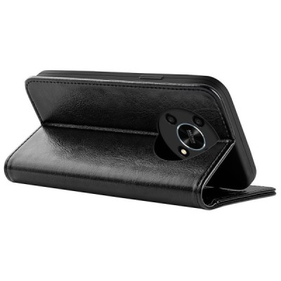 Huawei Honor Magic 4 Lite 5G atverčiamas juodas odinis dėklas - piniginė | Priedai.lt