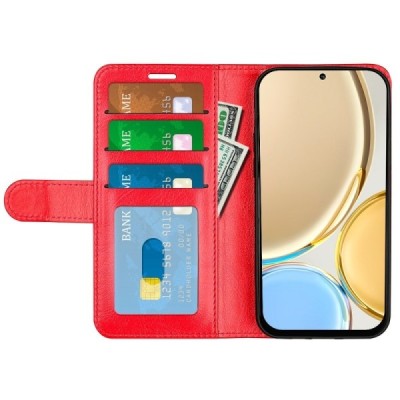 Huawei Honor Magic 4 Lite 5G atvēramais ādas sarkans maciņš (maks) | Vacins.lv