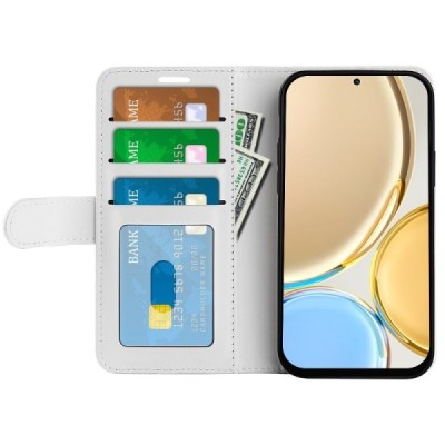 Huawei Honor Magic 4 Lite 5G atverčiamas baltas odinis dėklas - piniginė | Priedai.lt