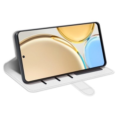 Huawei Honor Magic 4 Lite 5G atverčiamas baltas odinis dėklas - piniginė | Priedai.lt