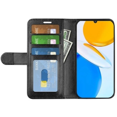 Huawei Honor X7 atverčiamas juodas odinis dėklas - piniginė | Priedai.lt