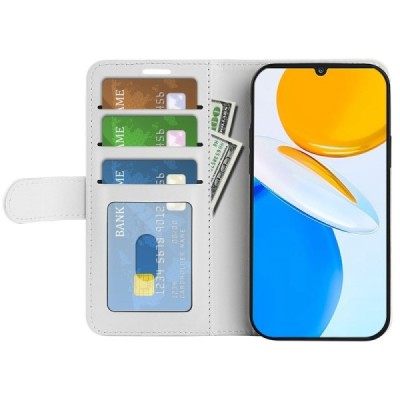 Huawei Honor X7 atverčiamas baltas odinis dėklas - piniginė | Priedai.lt