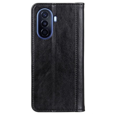 Huawei Nova Y70 melns ādas atvērams maciņš ar magnetu | Vacins.lv